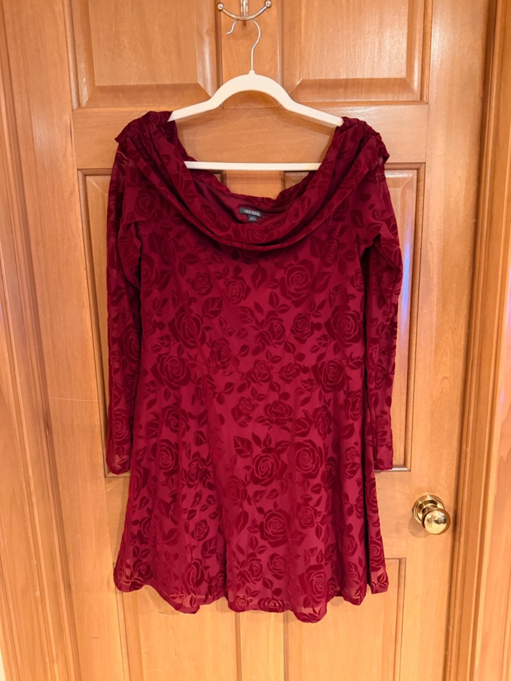 wild fable Burgundy Floral Velvet Long-Sleeve Dress